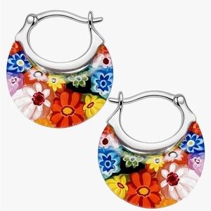 Murano-style Millefiori Glass Hoop Earrings